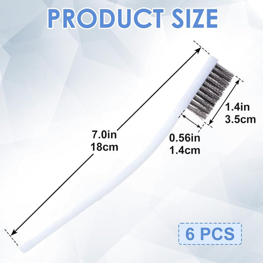 6pcs Mini Stainless Steel Wire Brushes, Small Wire Scratch Brushes with Non-Slip Handle, Bristle Scrubber Rust Removal Tools for Cleaning Kitchen Steel Part Paint Stains Welding- White