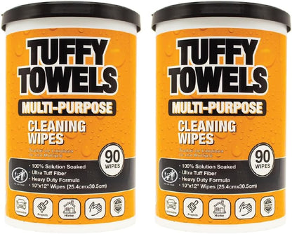 LAUCO Tuffy Scrub Cleaning Wipes – 90 Count (10" x 12") – Heavy Duty & Multi-Purpose Hand and Surface Towels for Industrial, Shop, Auto & Home Use (2 Pack, Multi-Purpose) 57022