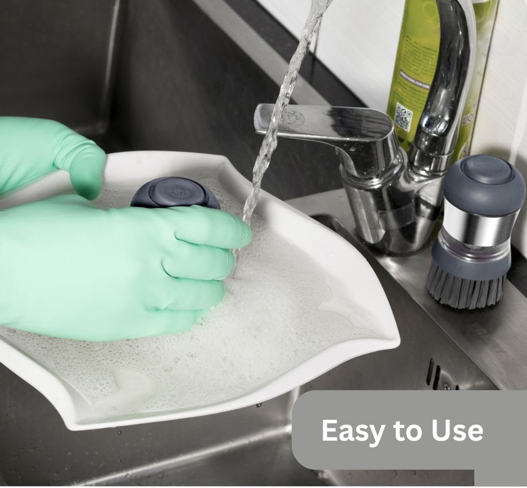 Steel Soap Dispensing Palm Brush - Pack of 2 - Kitchen Dish Scrub Brush