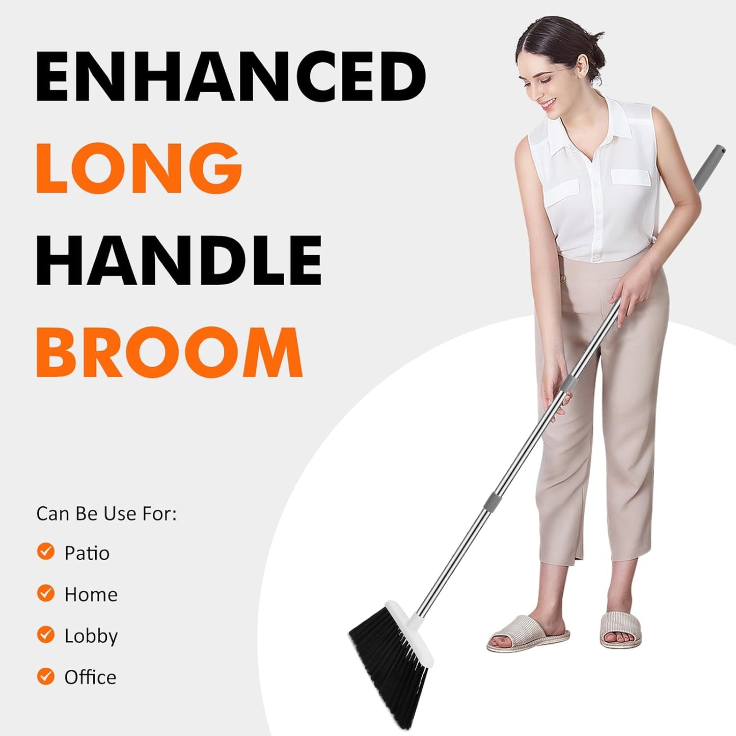 Heavy Duty Broom, 55 Inch Long Handle Outdoor Large Angle Brooms, Commercial Broom for Sweeping Indoor, for Home Garage Kitchen Office Courtyard Lobby Patio Lawn Concrete