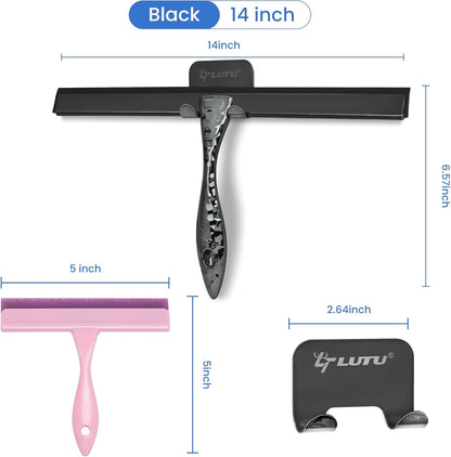 Shower Squeegee for Glass Doors, Bathroom Squeegee for Shower, Mini Window Squeegee, Home Bathroom Silicone Cleaner Tool, Suitable for Bathroom, Kitchen, Tile, Mirror, Car Glass, 8in Rose Pink