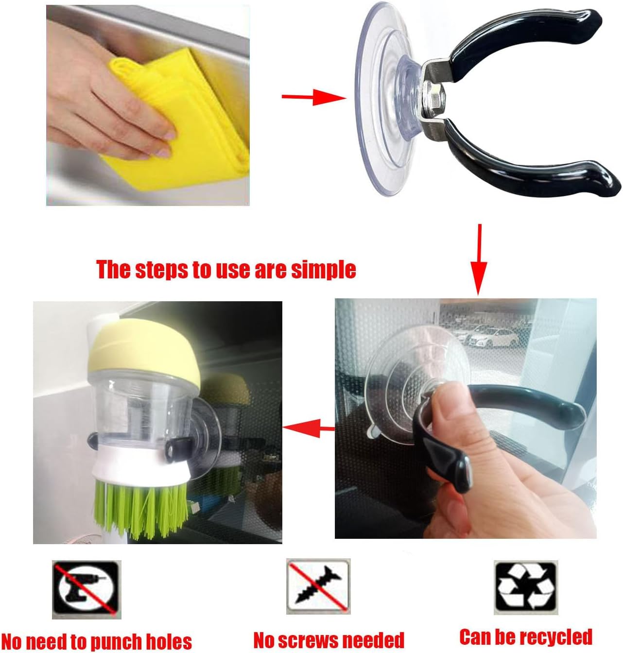 Soap Dispensing Palm Brush Holder Dish Brush Holder for Kitchen Brush Dish Brush With Soap Dispenser Pot Black Sink Stand Organizer (Open)