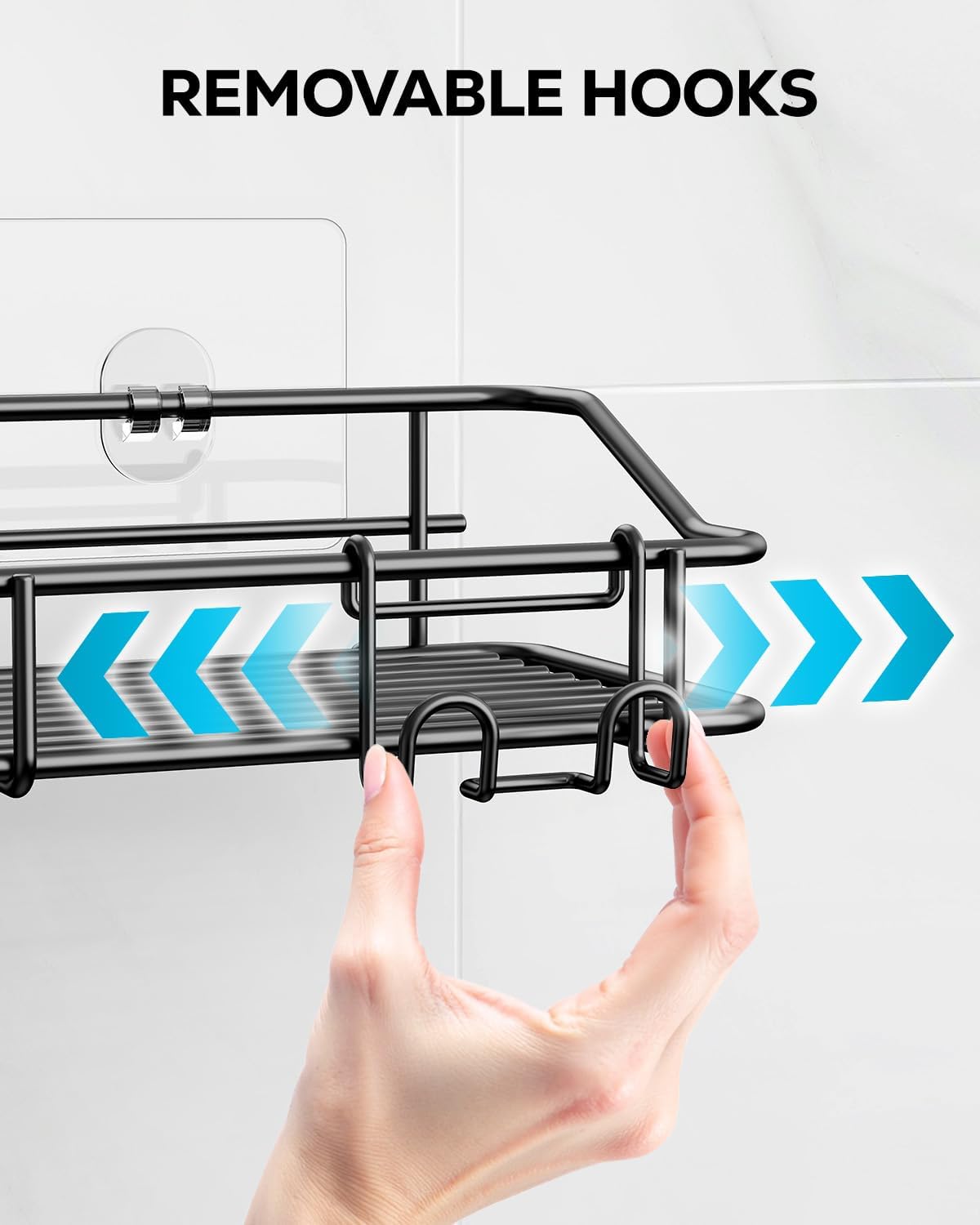 Nieifi Shower Caddy Shelf Storage Rack Adhesive Without Drilling Stainless Steel with Hooks for Washroom, Lavatory, Restroom, Toilet, Bathroom, Kitchen - 2 Pack