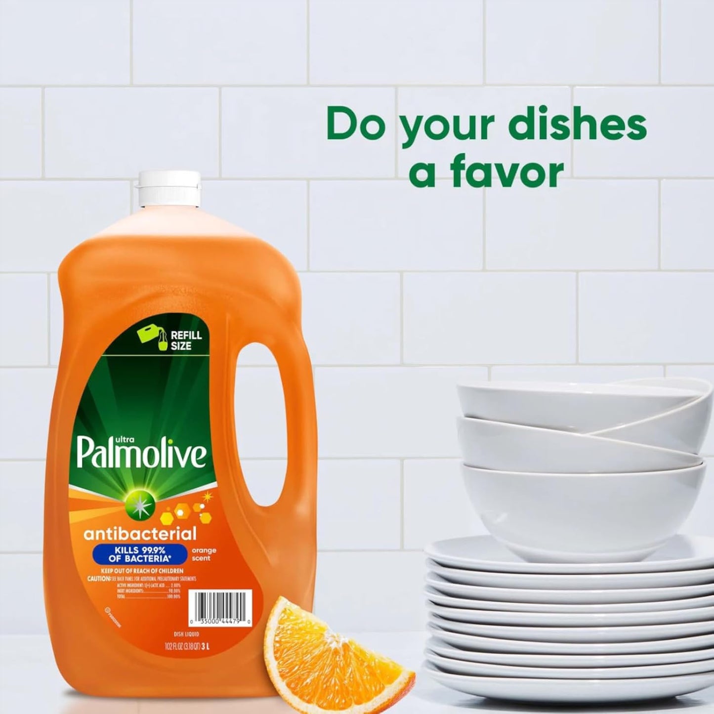 Ultra Palmolive Antibacterial Dishwashing Liquid Dish Soap Orange Scent, Refill 102 Fl. Oz. Kills 99.9% of Bacteria, bundled with Heavy Duty Scotch Brite Sponge
