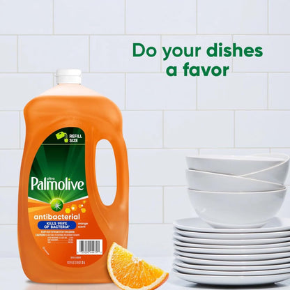 Ultra Palmolive Antibacterial Dishwashing Liquid Dish Soap Orange Scent, Refill 102 Fl. Oz. Kills 99.9% of Bacteria, bundled with Heavy Duty Scotch Brite Sponge