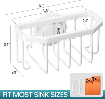 TAILI Sponge Holder for Kitchen Sink with Strong Suction Cup, Rustproof Aluminum Sink Caddy for Sponges, Removable Sponge Holder, Dish Brush for Scraper - Silver