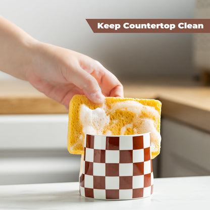 Zoeeker Sponge Holder for Kitchen Sink, Ceramic Dish Sponge Dish Rack Scrubby Caddy Kitchen Organizer Cute Sink Caddy Organizer, Farmhouse Decor, Speckled Glaze
