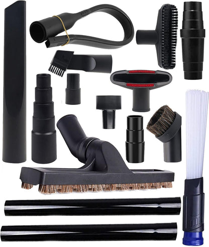 14 Pcs Household Cleaning Vacuum Cleaner Attachments Kit for Shop Vac Accessories with 1 1/4" Vacuum Brush Flexible Crevice Tool, Vacuum Cleaner Straw Tubes and Vacuum Hose Adapter Kit