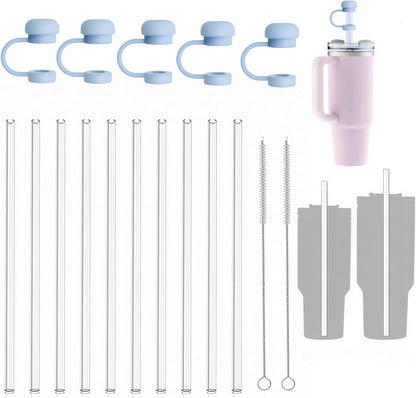 Replacement Straws Compatible with Stanley 40 oz 30 oz Cup Tumbler,Reusable,Clear,Silicone Straw Caps,Cleaning Brush,17 Pack Straw Set,for Stanley Cup Accessories,Long Mugs,drinking glass(Purple)