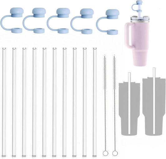 Replacement Straws Compatible with Stanley 40 oz 30 oz Cup Tumbler,Reusable,Clear,Silicone Straw Caps,Cleaning Brush,17 Pack Straw Set,for Stanley Cup Accessories,Long Mugs,drinking glass(Purple)