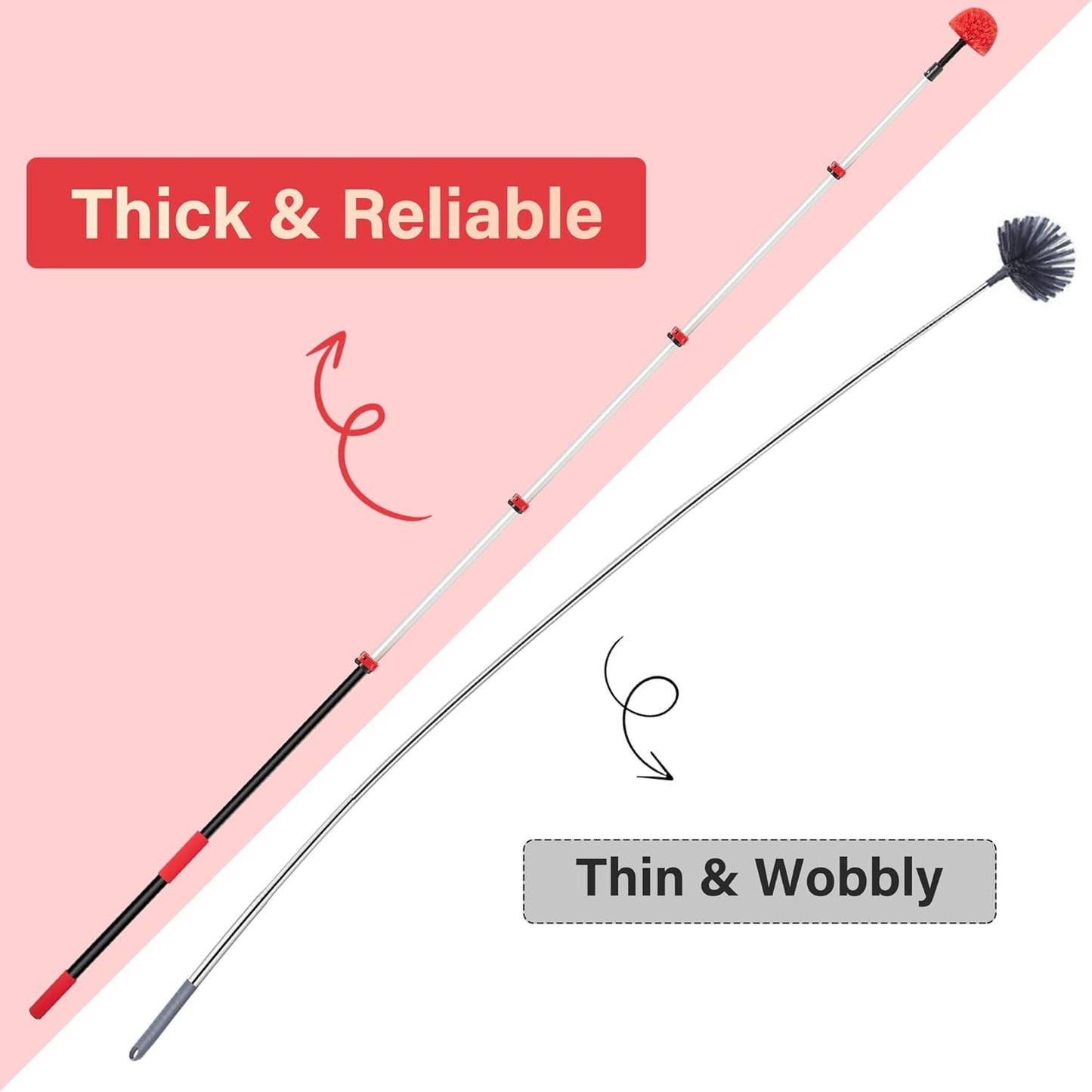 5-12 FT Extension Pole with 2 Outdoor Cobweb Brushes, 20 FT High Reach Ceiling Fan Cleaner Duster for Home, 12 FT Extendable Pole with 4 Pcs Dusting Tools, Cubweb Dusters, Feather Dusters, Fan Duster