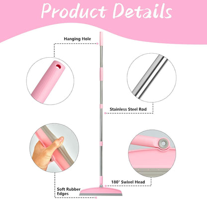Multifunction Silicone Broom, 54 Inch Adjustable Long Handle Rubber Broom Sweeper for Floor Bathroom Kitchen Shower Pet Hair Glass(Gray Pink)