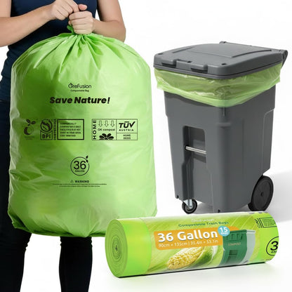 GreFusion Compostable Bags 1.2 Gallon,125 Count, Fits 0.75,1,1.2,1.3,1.6,1.8 Gallon Countertop Bin, Small compost bags, Certified by BPI, ASTM D6400 and OK Compost