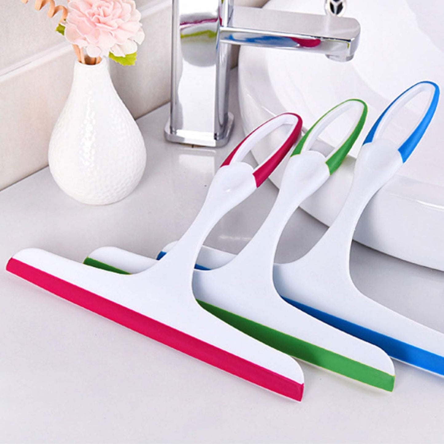 Hand Held Rubber Glass Shower Squeegee with Hanging Hole for Glass Door, Car Windows - Multifunctional Tool [3-Pack]