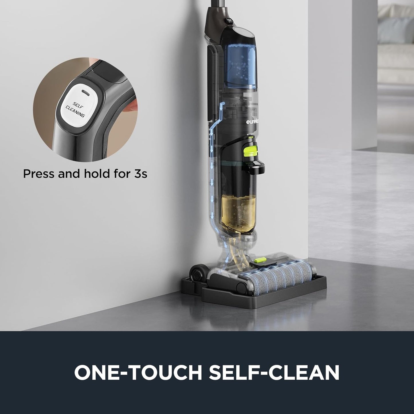 Eureka Wet Dry Vacuum Cleaner Cordless, Mop Vacuum Cleaner with Self-Cleaning System, Lightweight Hardwood Floors Vacuum for Pets and Sticky Messes, Black, NEW630PL