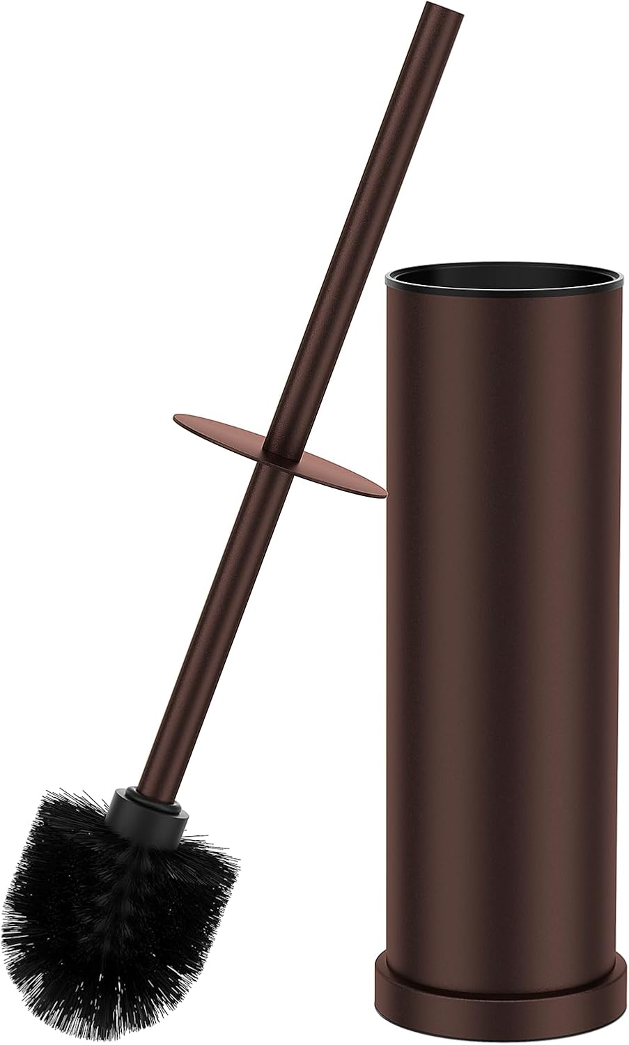 Bronze Toilet Brush and Holder Set，Stainless Steel Heavy Duty Toilet Bowl Brush，Extra Long Handled Modern Toilet Cleaner Brush, Removable Inner Bowl, and Splash Protection