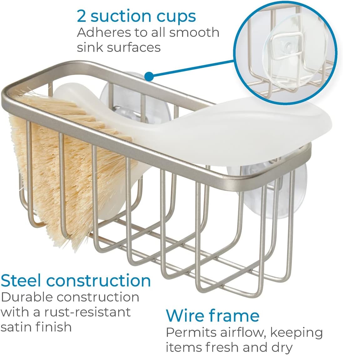 iDesign Stainless Steel Suction Sponge Holder, Kitchen Sink Sponge Caddy Organizer, 2-Pack, Polished