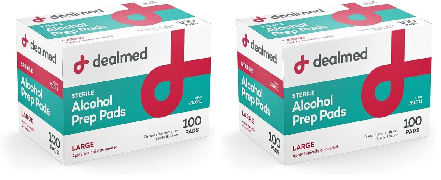 Dealmed 200 Sterile Alcohol Prep Pads Isopropyl Wipes Individually Wrapped Medium Square, 2-Ply for Cuts Scrapes and General Cleansing