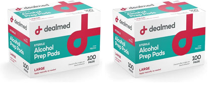 Dealmed 200 Sterile Alcohol Prep Pads Isopropyl Wipes Individually Wrapped Medium Square, 2-Ply for Cuts Scrapes and General Cleansing