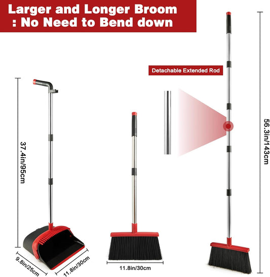 Broom and Dustpan Set, Long Handle Lightweight Dustpans with Broom Combo for Home, Indoor&Outdoor Sweeping for Home Room Kitchen Office Lobby (Charcoal)