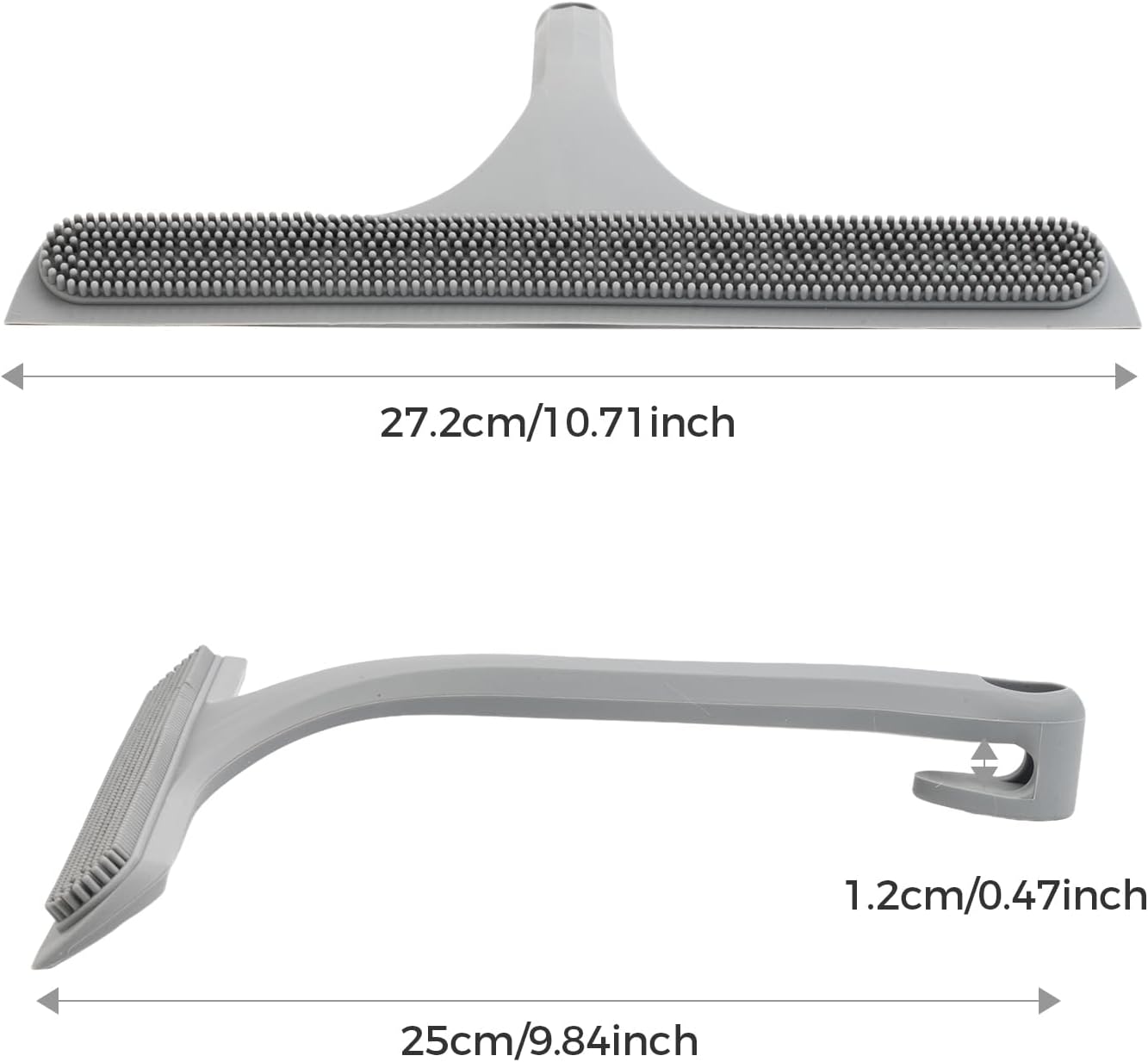 16.7“- 59.5" Long Handle Window Squeegee with Extension Pole, 12.4" Wide Metal Shower Squeegee for Glass Doors, 2-in-1 Squeegee for Home Window Cleaning, Tile Wall, Car (Silver)