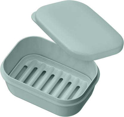 Quatish Leakproof Soap Dish with Lid & Draining Layer, Shatterproof Travel Bar Soap Holder Case Container, Portable Travel Size Toiletries Essentials for Camping, Gym, Bathroom, Black