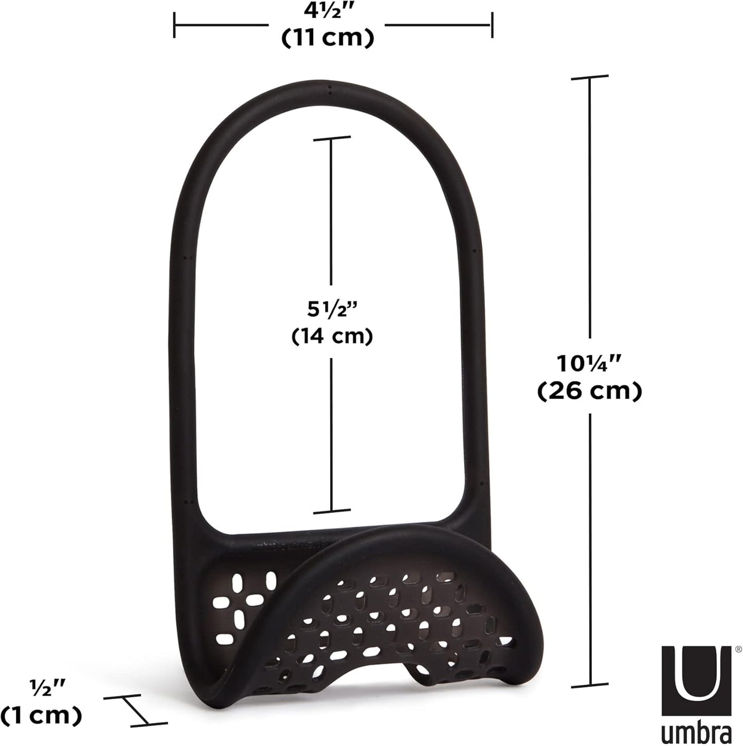 Umbra Sling Sponge Holder for Kitchen Sink – No Suction Cups, Flexible Caddy for Sinks and Faucets, Modern Design, Black