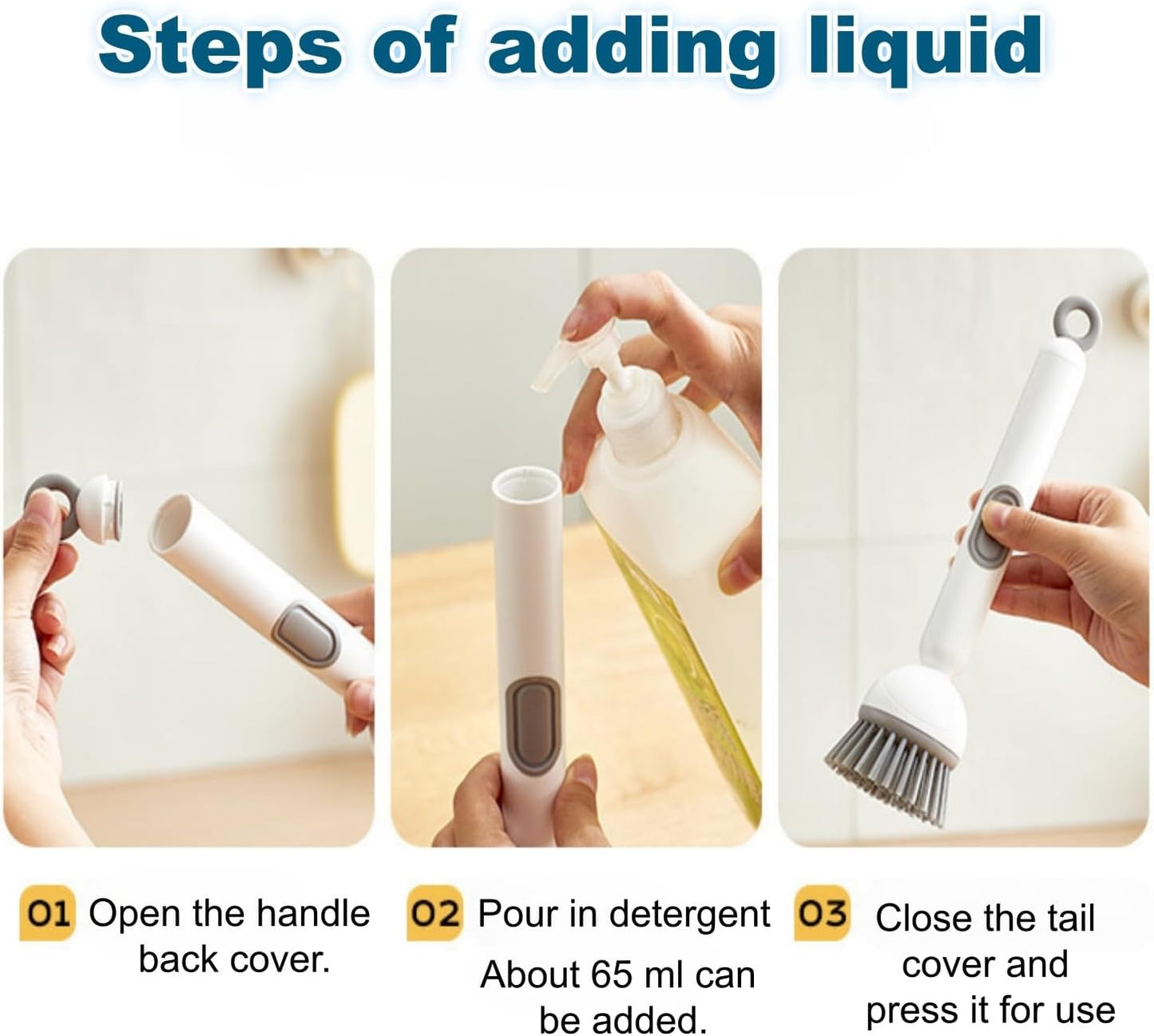 2PCS 360° Rotating Soap Dispensing Dish Brush - Refillable Soap Handle, Multi-Surface Cleaning Brush for Cookware, Cups, Sinks, Bottles, Stoves & Bathrooms (6x27cm)