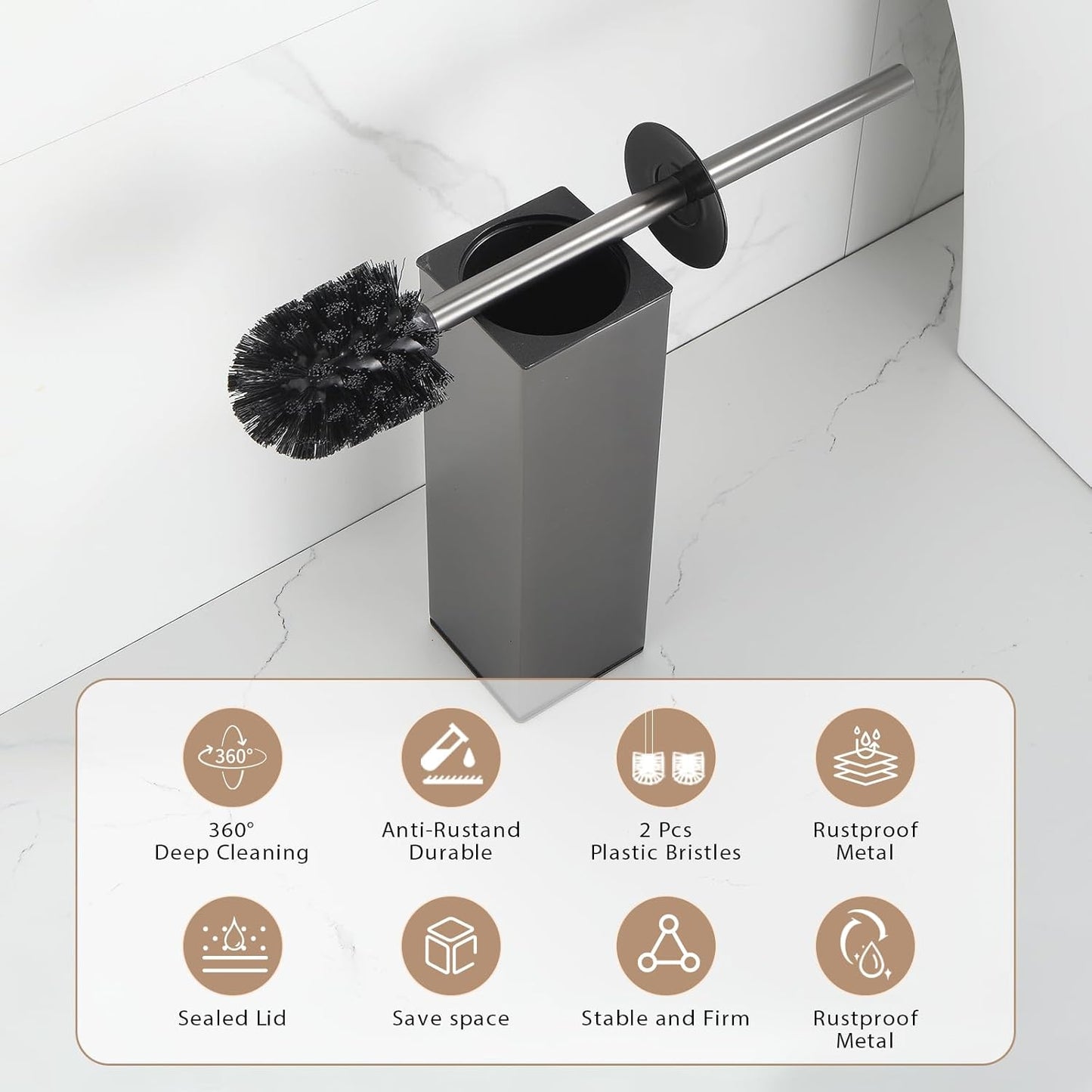 BGL Toilet Brush and Holder Set, Matte Black Freestanding for Bathroom Storage and Organization, Square Design Sturdy and Space Saving