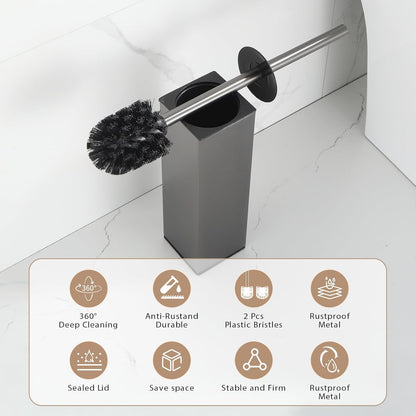 BGL Toilet Brush and Holder Set, Matte Black Freestanding for Bathroom Storage and Organization, Square Design Sturdy and Space Saving