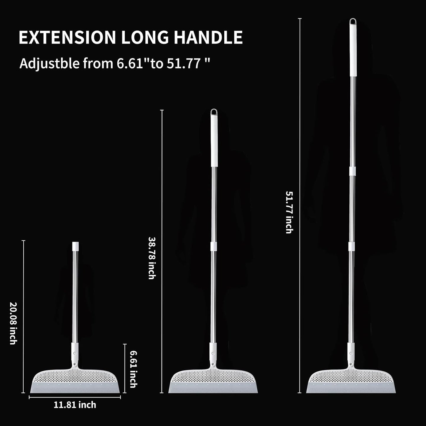 Multifunction Floor Squeegee Broom for Pet Hair Removal, Silicone Magic-Style Broom for Floor Cleaning, 51.77" Long Handle for Carpet, Bathroom Tile, Hardwood Floors, Garage, Liquid Spills, Fine Dust