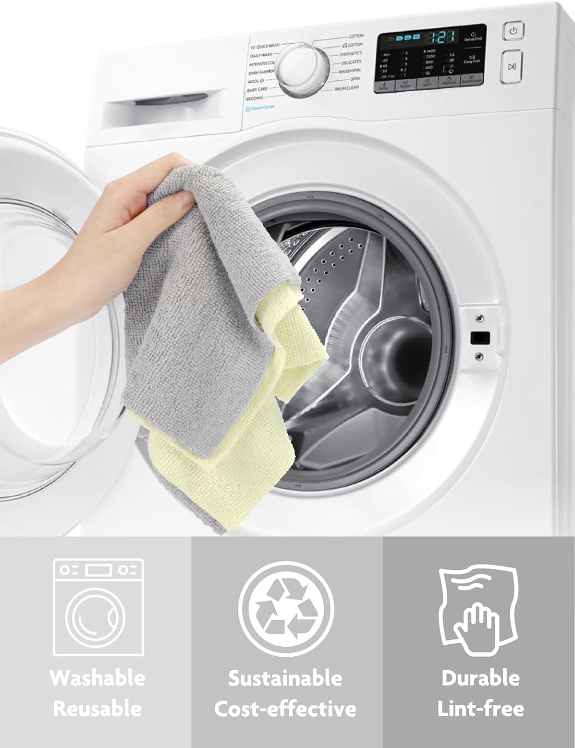 Fantasticlean Microfiber Cleaning Cloth Roll -75 Pack, Tear Away Microfiber Towels, 12" x 12", Reusable, Washable, Scratch Free, Ultra Absorbent Dishcloth for All-Around Cleaning Supplies (White)