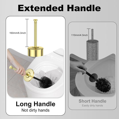 Stain Nickel Toilet Brush and Holder，Extra Long Handled Toilet Brush for Bathroom，Stainless Steel Heavy Duty Toilet Bowl Brush,Removable Inner Bowl,Deep Cleaning Dense Bristles Brush -Space Saving