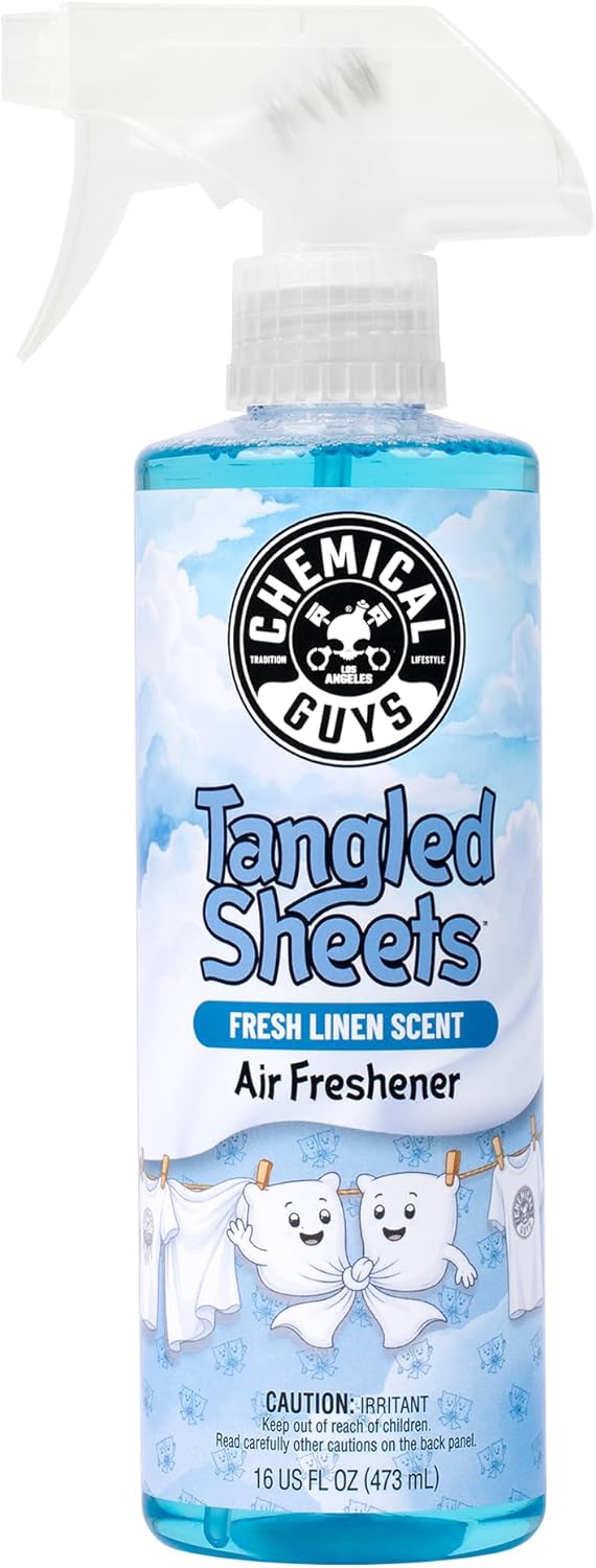 Chemical Guys Tangled Sheets Fresh Linen Scent Air Freshener Spray and Odor Eliminator, Clean Fabric Inspired Spray for Home, Office, Bathroom, Dorm, and Car Interior - 4 Fl Oz
