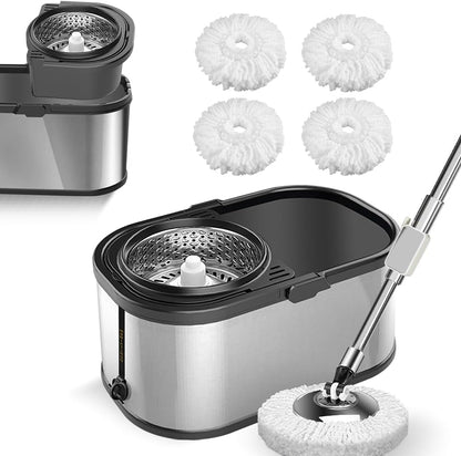 Spin Mop and Bucket with Wringer Set for Home,360° Mop and Bucket with Separate Clean and Dirty Water,Wet Dust Mop for Floor Cleaning with Extra Refills (Green)
