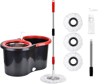Spin Mop and Bucket Set with Wringer,360° Spinning Mop Bucket with 3 Microfiber Mop Head and 61" Adjustable Handle,for Floor Cleaning