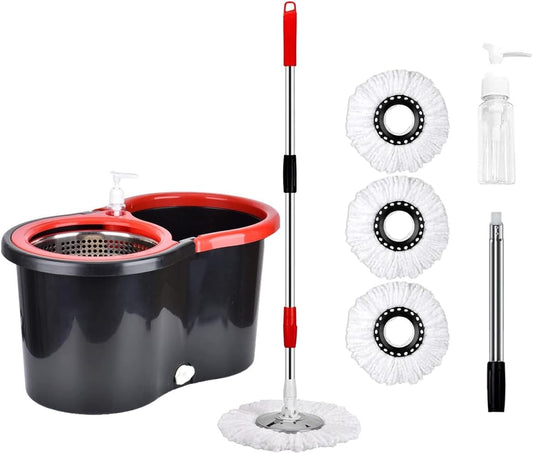 Spin Mop and Bucket Set with Wringer,360° Spinning Mop Bucket with 3 Microfiber Mop Head and 61" Adjustable Handle,for Floor Cleaning
