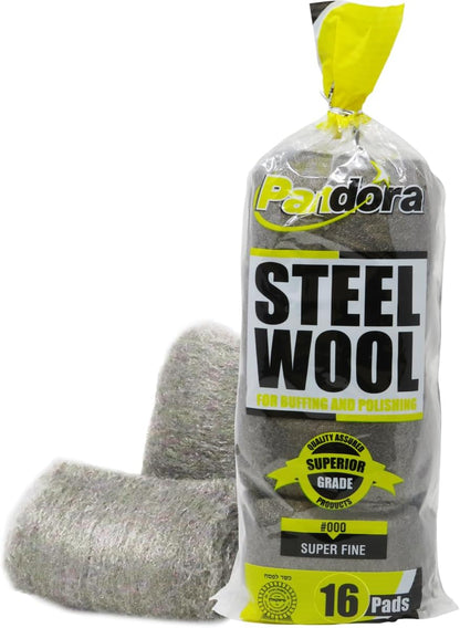 Pandora Steel Wool #2 – Coarse Grade, 16 Pads for Cleaning and Removing - Quality Metal Strands - Ideal to Remove Floor Scuff Marks and Old Wax