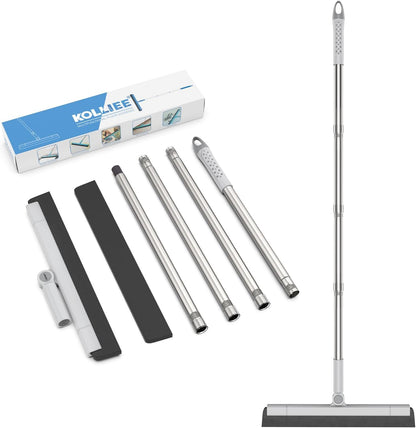 KOLLIEE Floor Squeegee Adjustable 59'' Long Handle Professional Floor Squeegee with Hook Water Squeegee Foam Blade for Concrete Floor Tile Pet Hair Floor Wiper