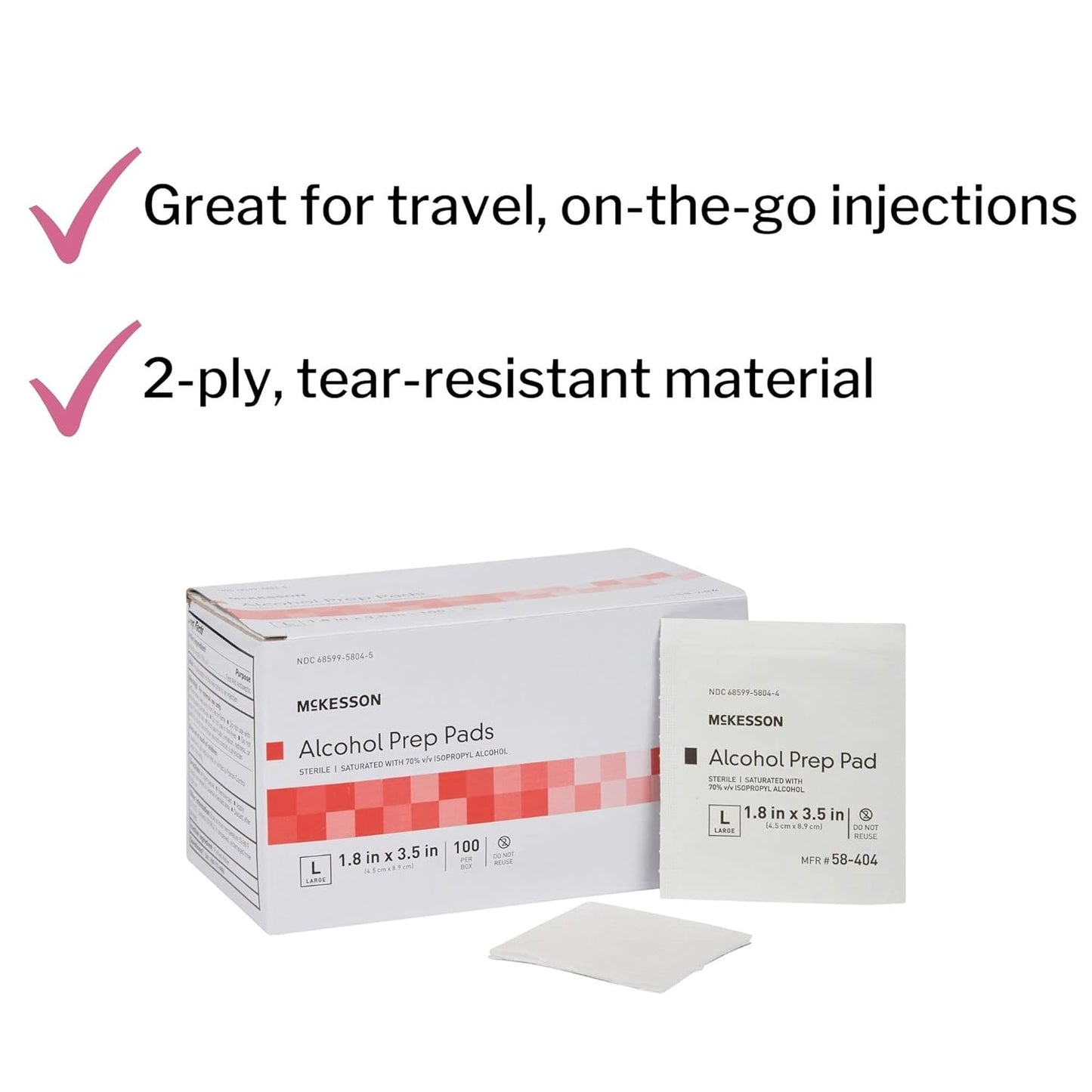 McKesson Alcohol Prep Pads [Pack of 100] 70% Isopropyl, Individually Wrapped Wipes, Sterile, Medical-Grade, First Aid, Large