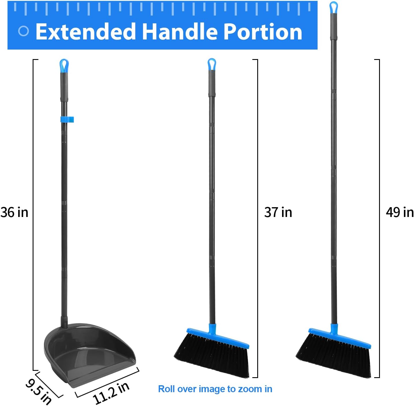 Long Handle Broom with Dustpan Combo Set for Office Home Kitchen Lobby Floor Cleaning Broom Dustpan for Indoor&Outdoor Sweeping