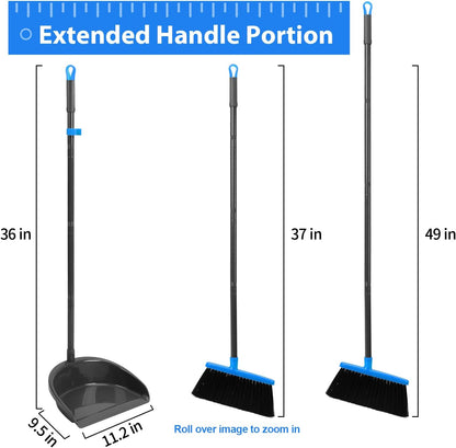 Long Handle Broom with Dustpan Combo Set for Office Home Kitchen Lobby Floor Cleaning Broom Dustpan for Indoor&Outdoor Sweeping