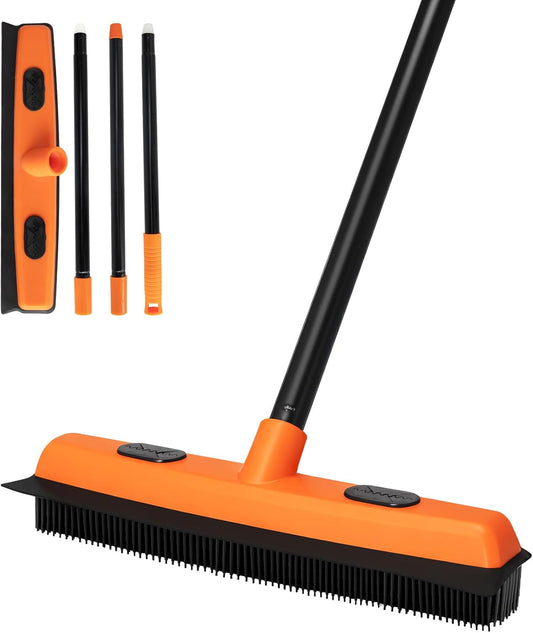 Rubber Broom and Carpet Rake for Pet Hair Removal, 49 Inch Three Section Stainless Steel Pole, Hair Removal Tool, Pet Broom and Rubber Putty, Suitable for Blankets, Hardwood Floors, Ceramic Tiles