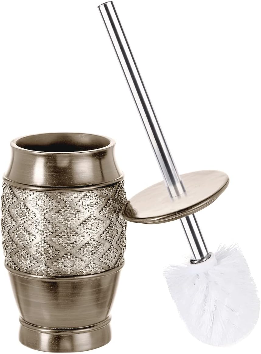 Creative Scents Rustic Luxe Toilet Brush and Holder Set - Beige Toilet Bowl Cleaner Brush with Strong Metal Handle - Long Bristles Toilet Bowl Brush and Holder - Rustic Farmhouse Decor