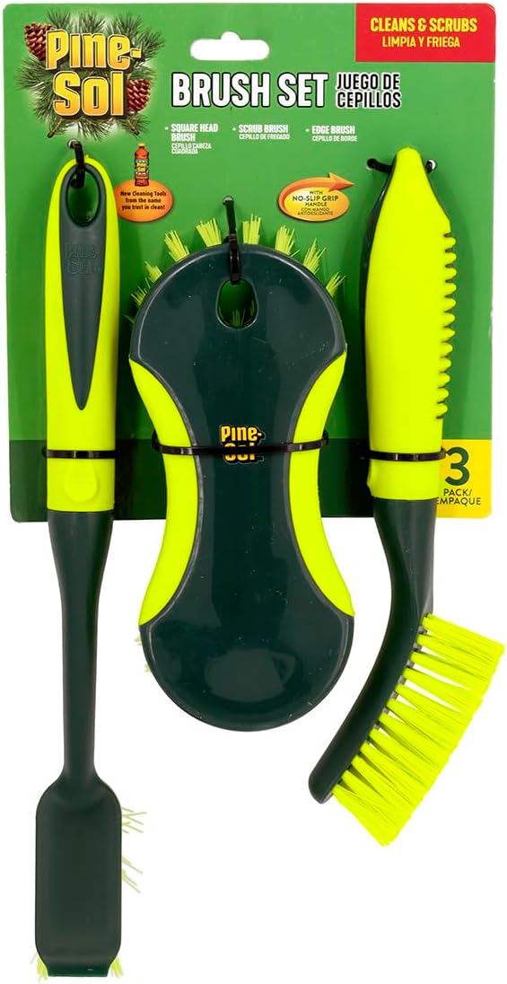 Pine-Sol Scrub Brush Set - Long Handle Cleaning Brushes with Heavy Duty Bristles and Comfort Grip - Scrubbers for Kitchen, Household, and Dishwashing, 5 Pieces