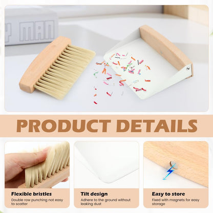 Mini Dustpan and Brush Set,Small Beechwood Dust Pan and Brush Set,Portable Cleaning Broom with Dustpan Combo Set with Natural Sisal