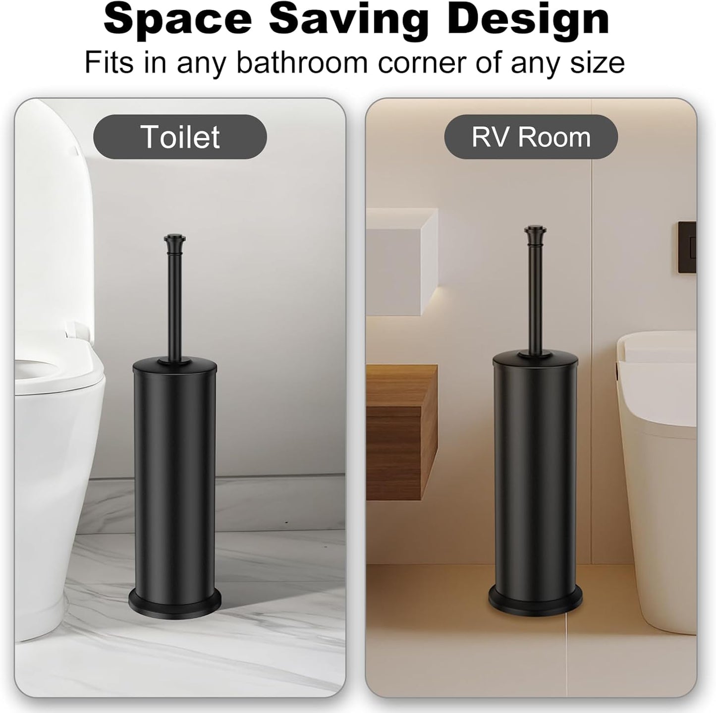 Stain Nickel Toilet Brush and Holder，Extra Long Handled Toilet Brush for Bathroom，Stainless Steel Heavy Duty Toilet Bowl Brush,Removable Inner Bowl,Deep Cleaning Dense Bristles Brush -Space Saving
