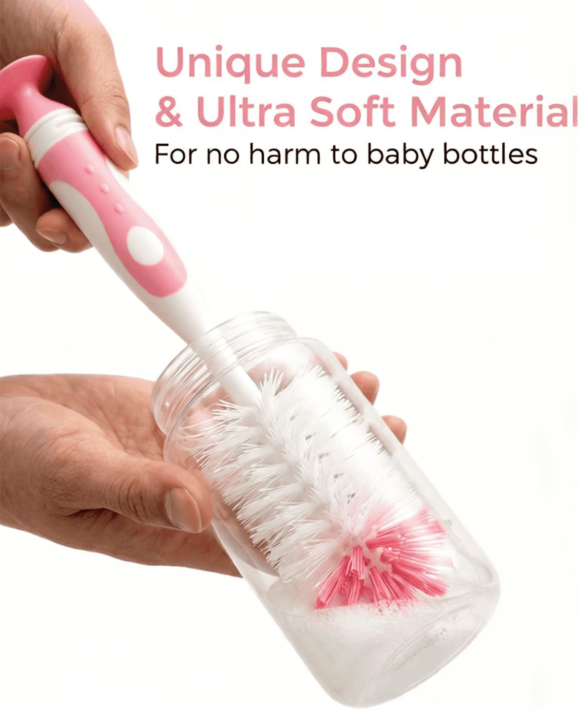 Baby Bottle Brush Set 4 in 1, Baby Bottle Cleaner, with 1P Nylon Bottle Brush, 1P Bottle Cap Brushes, 2P Straw Brushes, Bottle Brush with Nipple Cleaner and Suction Cup, BPA-Free(Green)