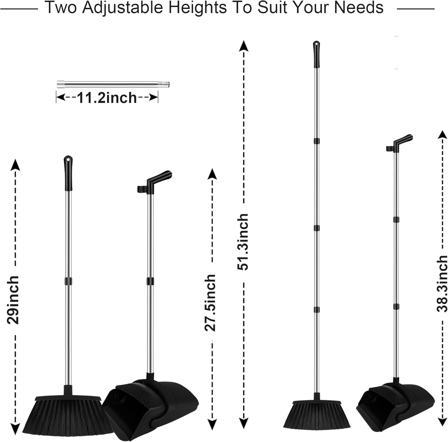 Broom and Dustpan Set, Upright Purple Broom with Dustpan Combo Set 51" Long Handle, Self Cleaning Dust Pan for Home, Kitchen and Office