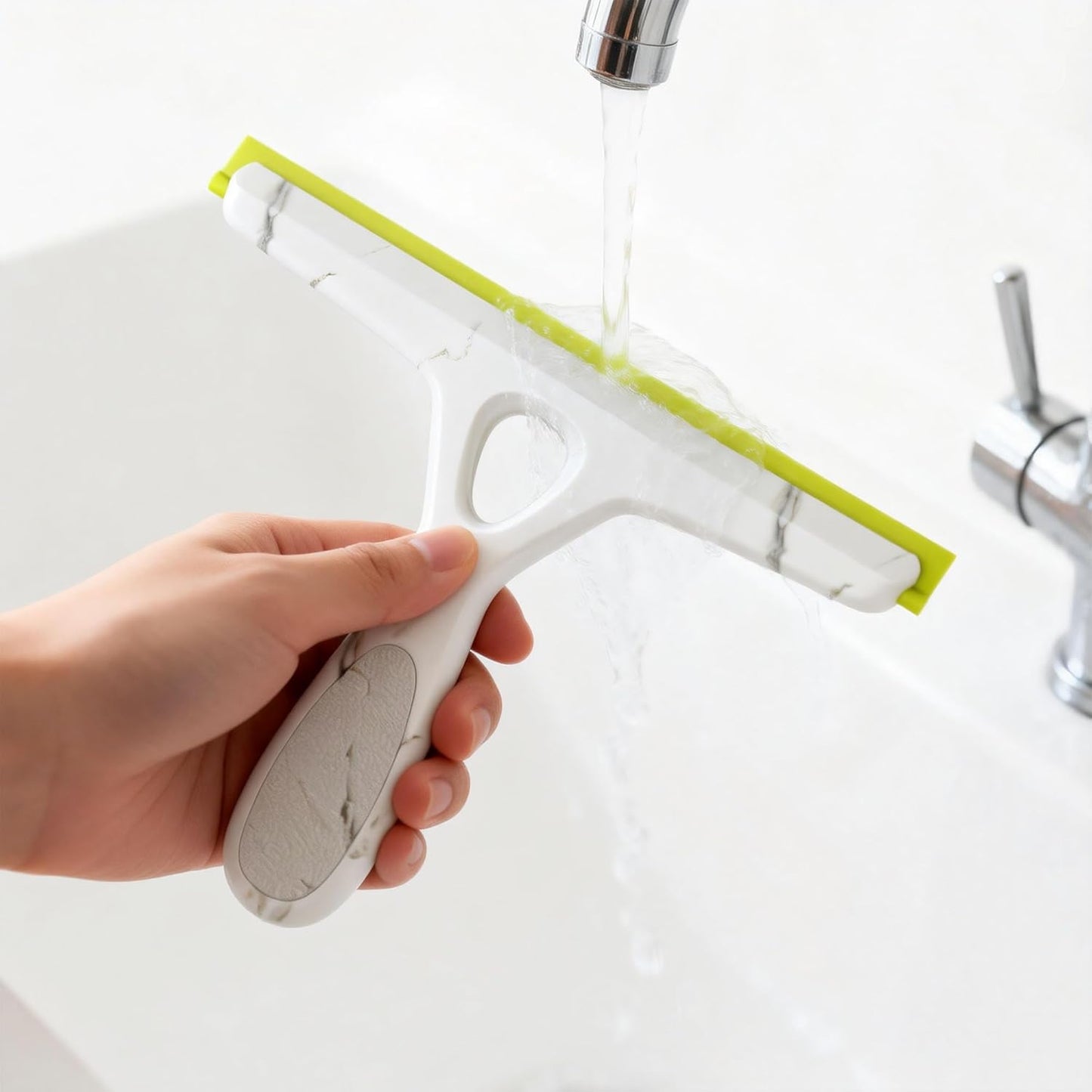 Window Squeegee with Ergonomic Handle, Shower Squeegee for Glass Doors, White and Green, Non-Slip Grip, Glass Cleaning Tool for Windows(Set of 2)